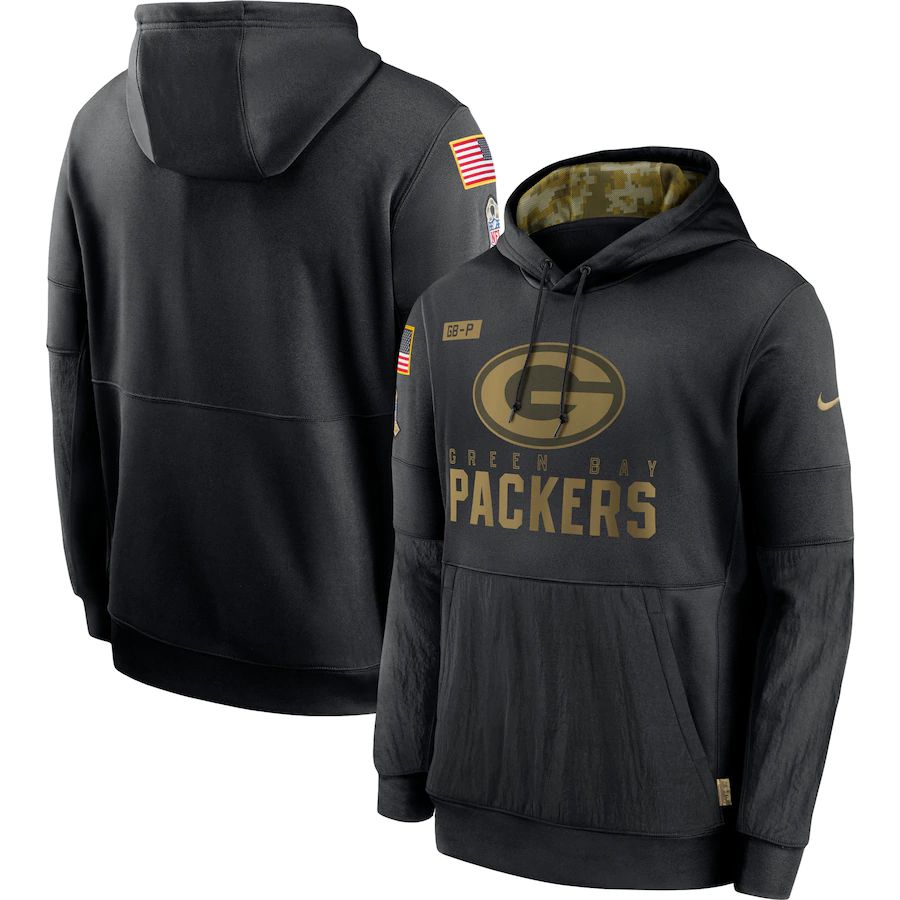 Men Green Bay Packers Black Salute To Service Hoodie Nike NFL Jerseys